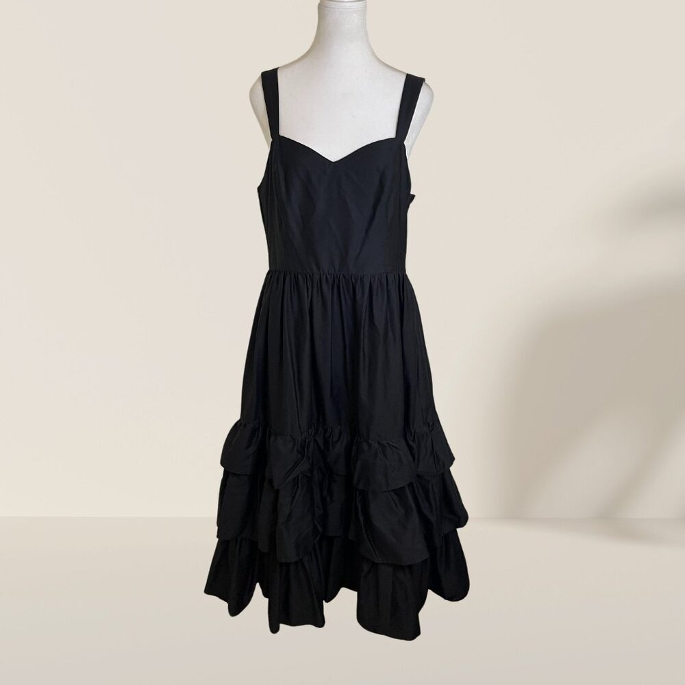 NWT H&M Black Tiered Ruffle Midi Dress w/ Pockets – Size 12